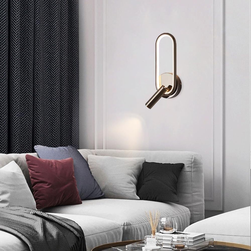 Modern Ring LED Wall Light, Metal Linear Wall Lamps with Swivel Spotlight, Indoor Wall Lighting Fixtures, 3-Color Temperature Wall Mounted Lamp for Living Room Bedroom Porch Hallway Bedside