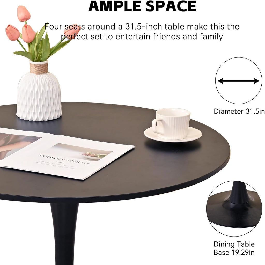 31.5' Round Dining Table for 2 MDF Table Top and Heavy Metal Dining Table Leg for Kitchen Dining Room Apartment Small Space(Black)