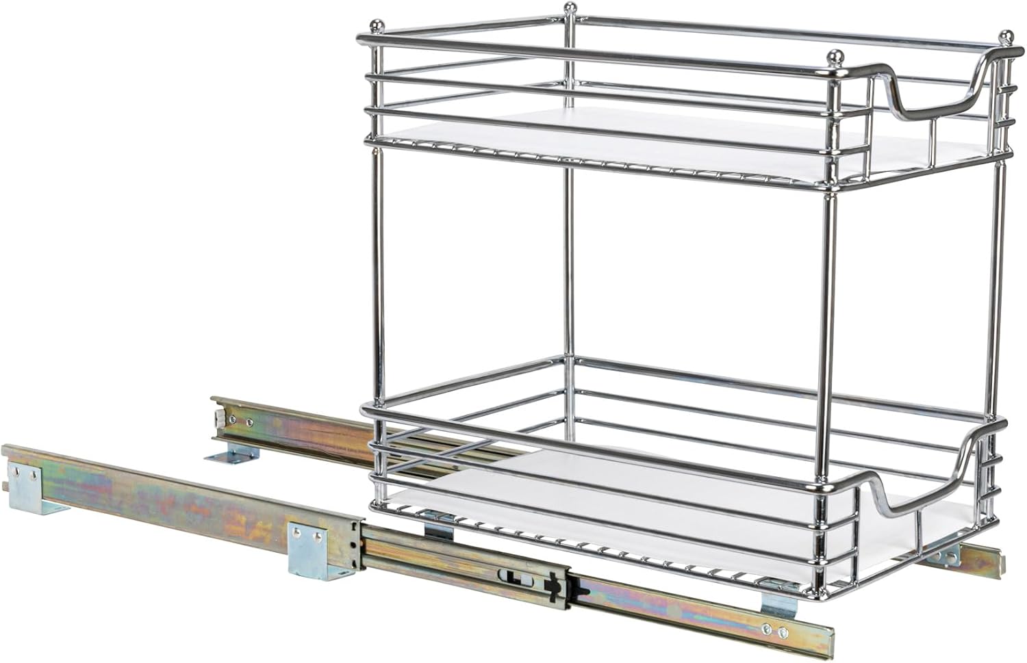Household Essentials Glidez 2‑Tier Multipurpose Large Chrome‑Plated Steel Pull‑Out/Slide‑Out Under Cabinet Organizer with Plastic Liner, Chrome Finish