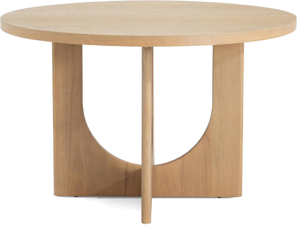 Christopher Knight Home Zeka Wooden Round Dining Table Set for 4, 5 Piece Dining Set, Dining Room Table Set for 4, Kitchen Table with Cross Leg and Upholstered Chairs, Light Grey + Natural