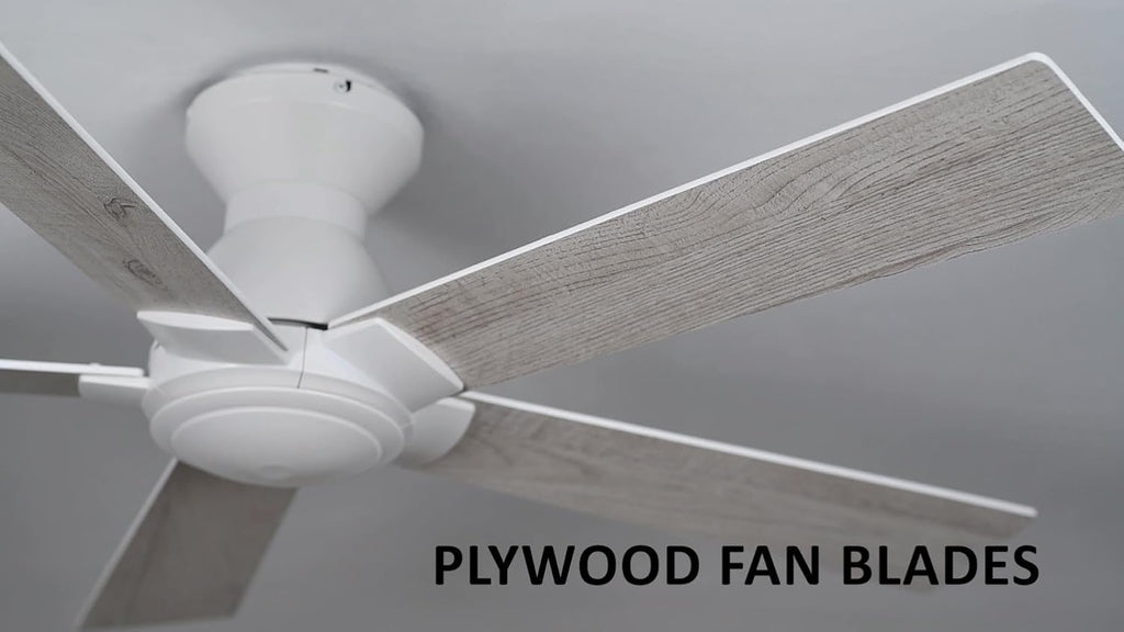 CEME 52 Inch Flush Mount Ceiling Fan without Lights, White Ceiling Fan with Remote Low Profile, 10-Speed Reversible DC Motor, 5 Dual Finish Blades, Indoor for Bedroom