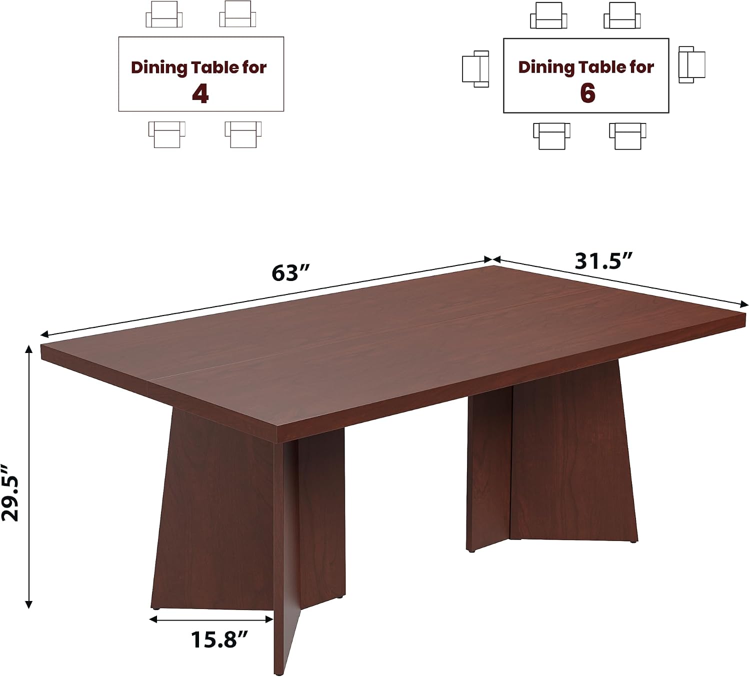 GarveeHome Dining Table for 6-8 People - 63' Modern Long Kitchen Table with Large Tabletop & Heavy Duty Pedestal Legs, Dinner Table for Kitchen, Conference Room, Home, Walnut