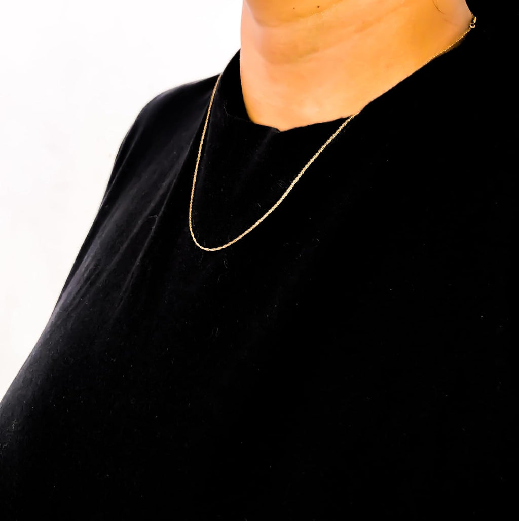 Solid 10K White, Rose or Yellow Gold 1/2 mm Slim and Dainty Rope Chain Necklace, Unisex Chain - Choice of Size and Color