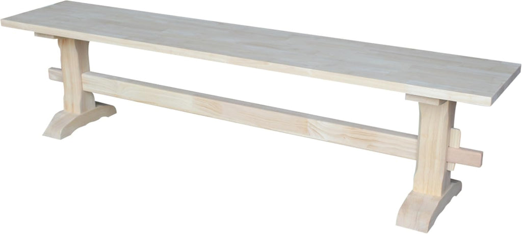 Solid Parawood Trestle Bench Unfinished 72', Kitchen/Dining Furniture, Sturdy & Reliable, Paint or Stain in Any Color, 450 lb Capacity, Entryway, Living Room, Family Room, Breakfast Nook, Unfinished