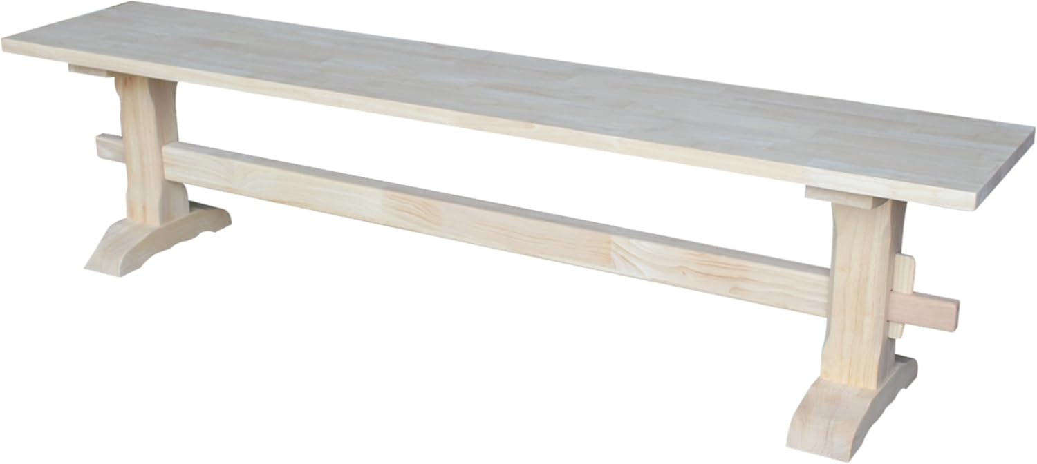 Solid Parawood Trestle Bench Unfinished 72', Kitchen/Dining Furniture, Sturdy & Reliable, Paint or Stain in Any Color, 450 lb Capacity, Entryway, Living Room, Family Room, Breakfast Nook, Unfinished