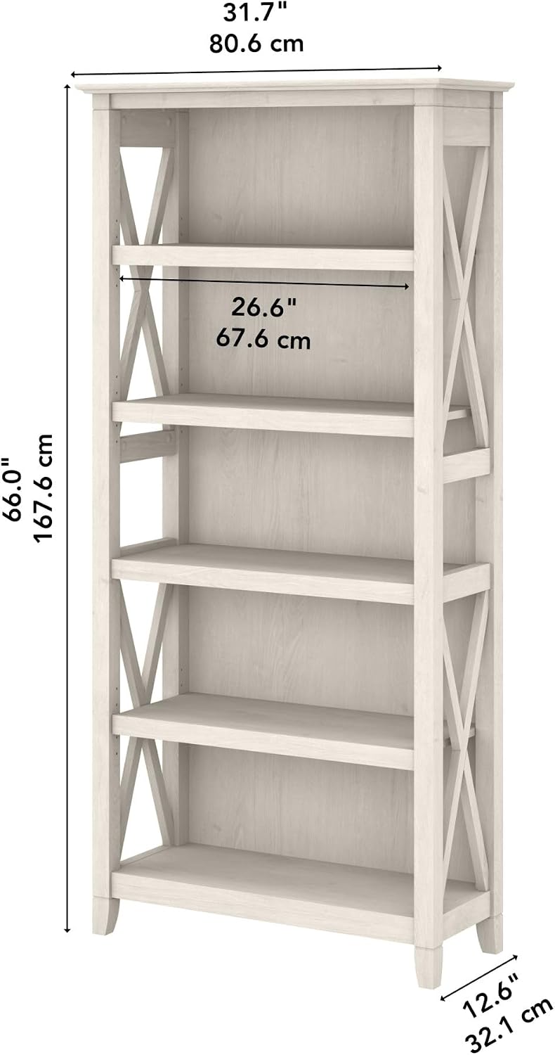 Bush Home Tall 5 Shelf Bookcase for Living Room or Home Office, Large Bookshelf, Modern Farmhouse Style, Key West Collection, Linen White Oak