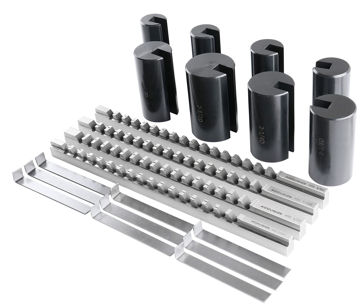 Accusize Industrial Tools No 40A H.S.S. Keyway Broach Sets in Fitted Box, 32 Combinations, 5100-0042 | 32 Combinations, D-5/16, 3/8, 7/16, 1/2 in, Precision Ground HSS, Fitted Wooden Box