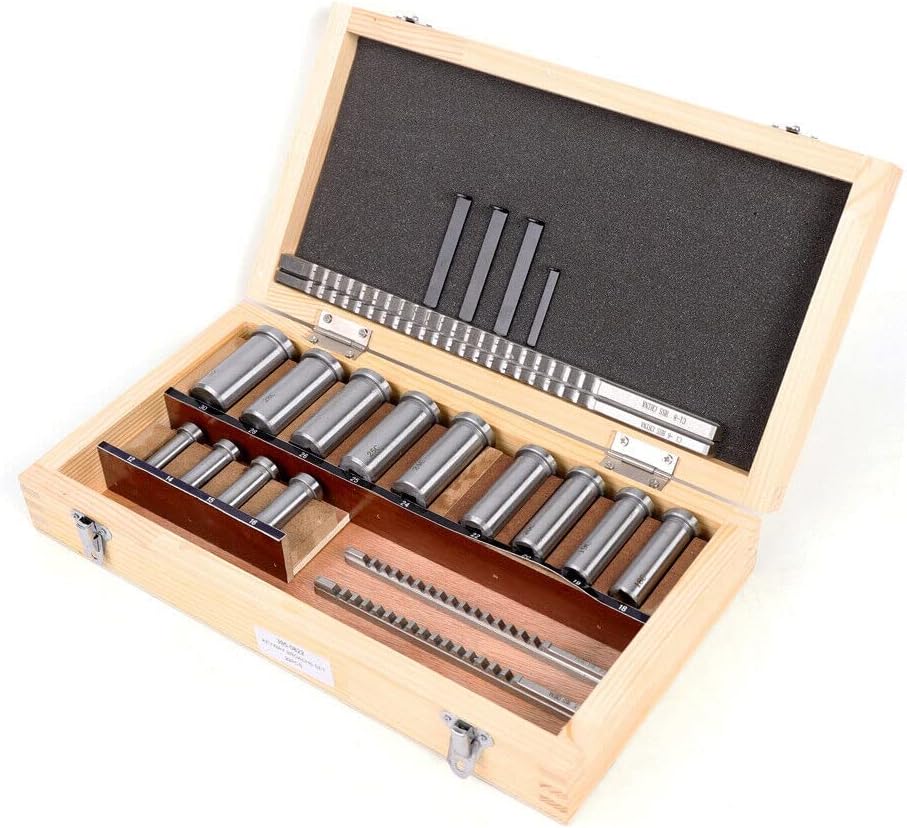HSS Metric Keyway Broach Set, 22pcs Keyway Broach Collared Bushing Shim Set Metric Size Metal Processing Tool 4/5/6/8mm
