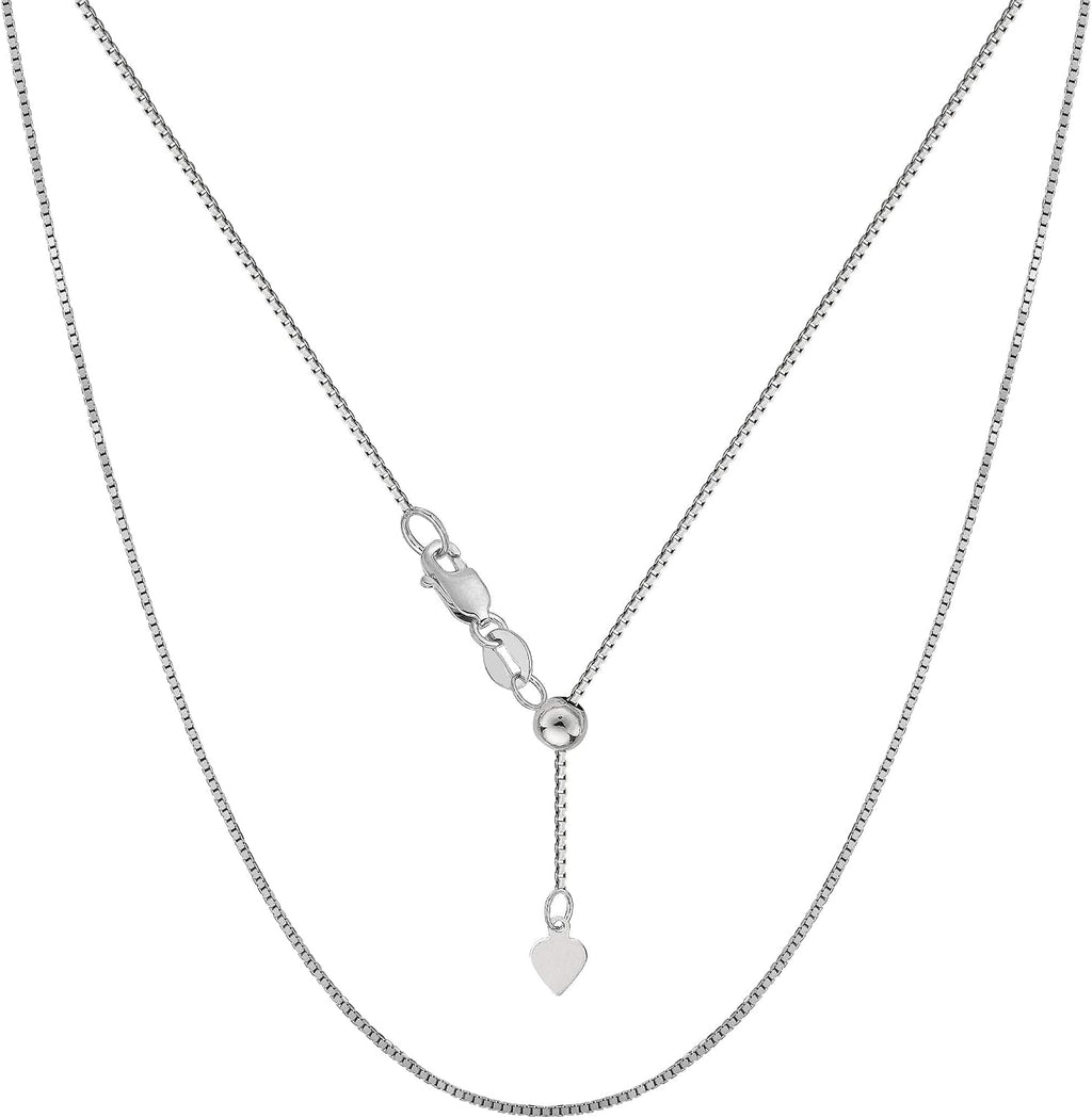 Jewelry Affairs 10k White Real Gold Adjustable Box Link Chain Necklace, 0.7mm, 22'