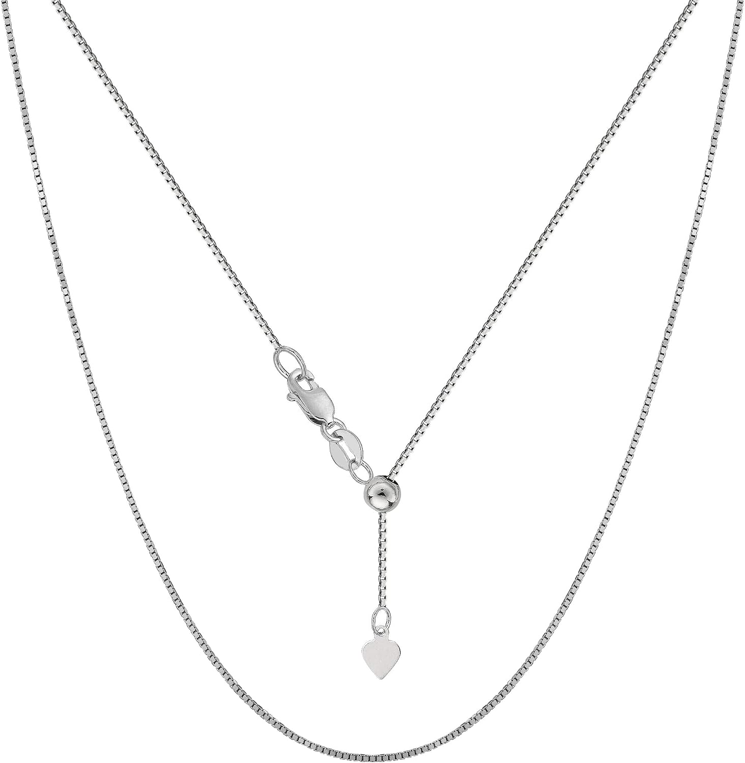 Jewelry Affairs 10k White Real Gold Adjustable Box Link Chain Necklace, 0.7mm, 22'