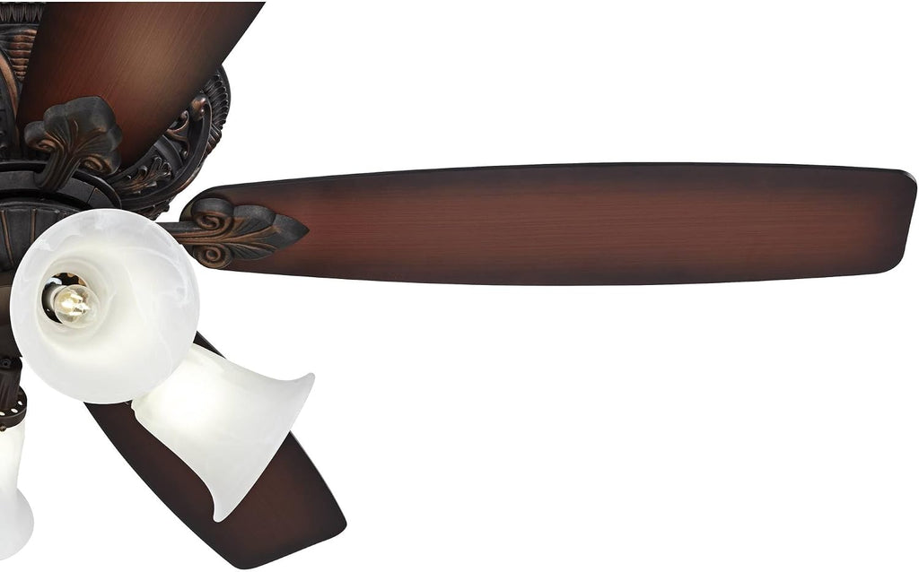 Casa Vieja 60' Montego Traditional Indoor Ceiling Fan 5 Blade Marbleized Glass LED Light Bronze Finish Brown Teak Finish Blades Bedroom Living Room Kitchen Dining Room Decorative Bright Downrod