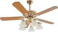 52' Vintage Ceiling Fan with Light - Remote Control 6-Speed Flush Mount Fan with LED, 5 Wood Blades for Bedroom/Living Room/Dining Room (Gold,5203CFM)