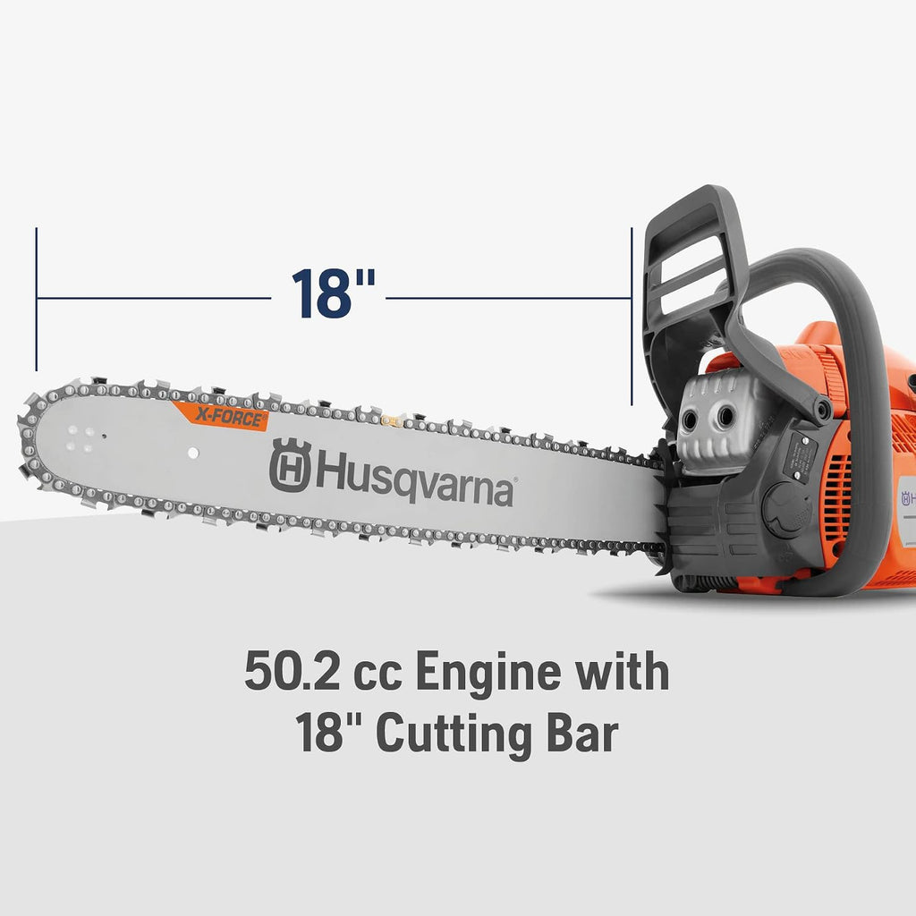 Husqvarna 445 Gas Chainsaw, 50-cc 2.8-HP, 2-Cycle X-Torq Engine, 18 Inch Chainsaw with Automatic Oiler, For Wood Cutting and Tree Trimming