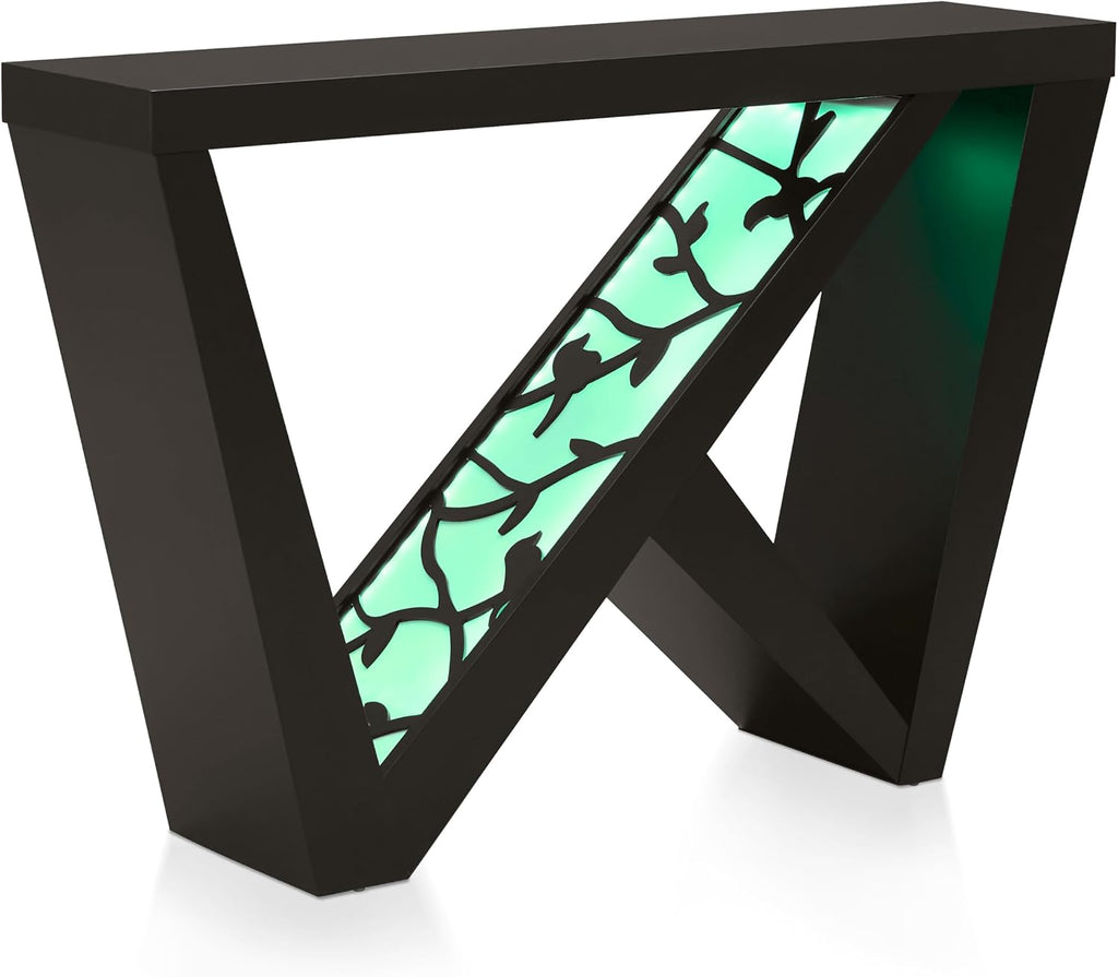 Homes: Inside + Out Naomi Modern Decorative Accent LED Console Table with W-Shaped Legs and Remote, Wood Entryway Furniture for Living Room, Hallway, Entrance, Small Spaces, Black
