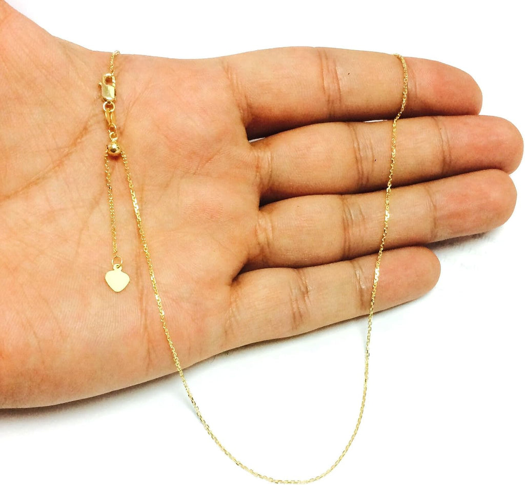 Jewelry Affairs 10k Yellow Real Gold Adjustable Cable Link Chain Necklace, 0.9mm, 22'
