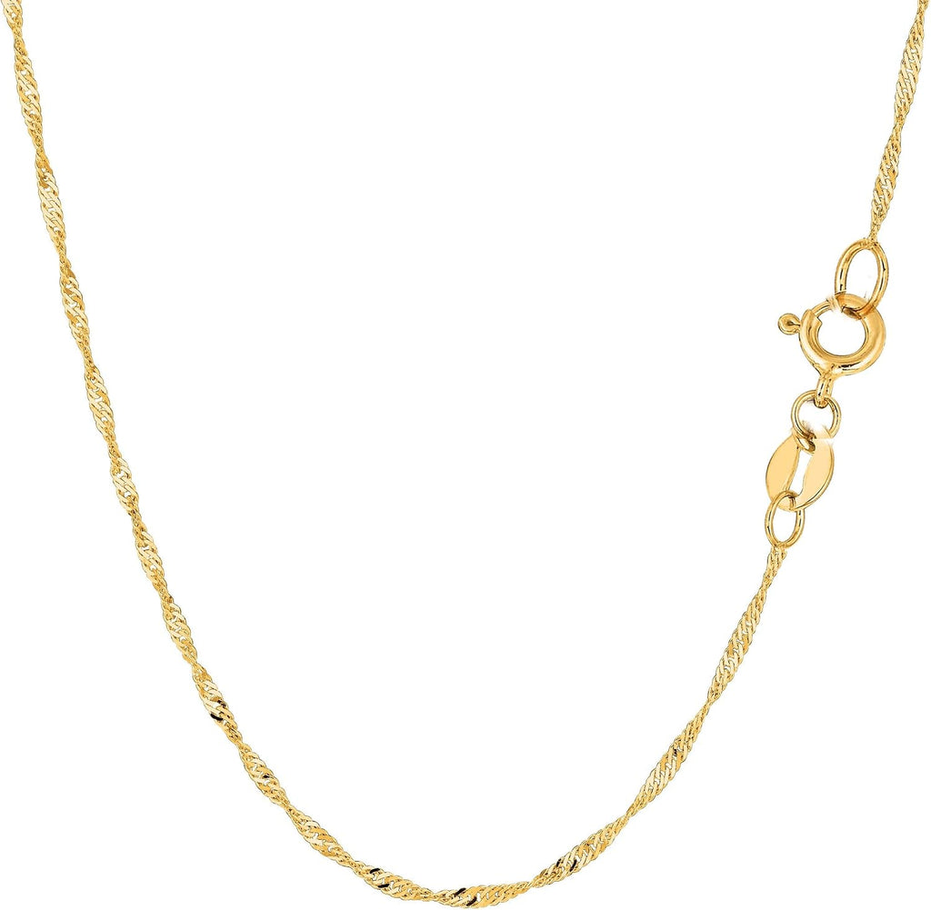 Jewelry Affairs 10k Yellow Real Solid Gold Singapore Chain Necklace, 1.5mm