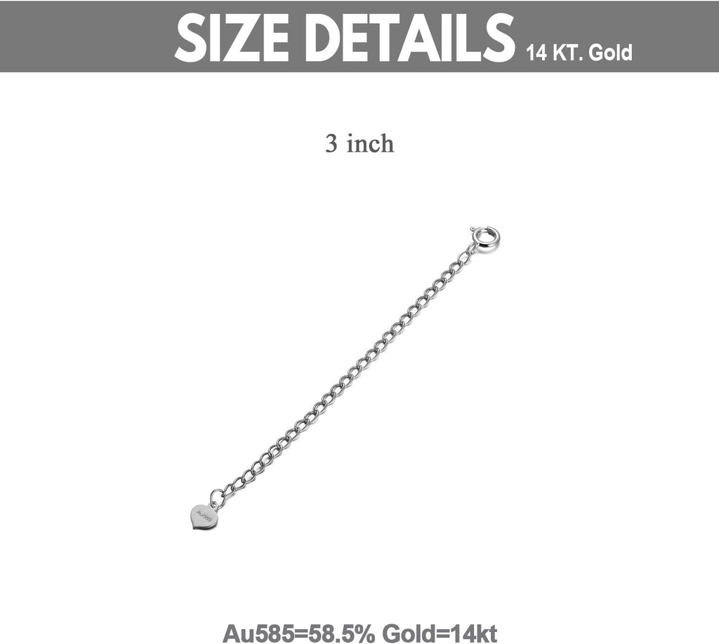 14K Solid Gold Chain Necklace Extender 3 Inch, Delicate Durable Adjustable Gold Chain Extender for Gold Necklace Bracelet