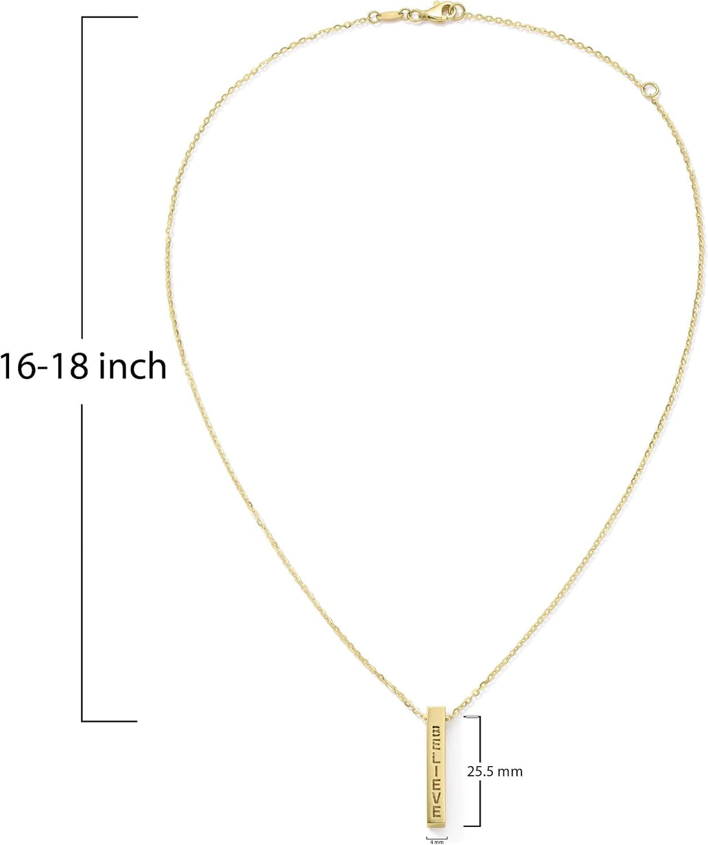 Amanda Rose Collection 10K & 14K Yellow Gold Hope Believe Faith Blessed Rectangular Bar Pendant Necklace for Women, Adjustable 16–18 Inch Cable Chain with Lobster Clasp