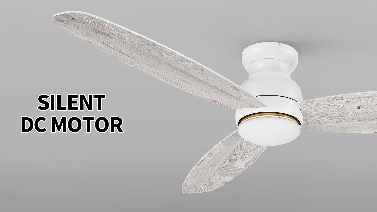 Carro 60 Inches White Ceiling Fan with Light Flush Mount, DC 10 Speeds Silent Ceiling Fan with Remote, 3 Dual Finish Blades, 3 Light Colors Dimmable, for Living Room, Bedroom