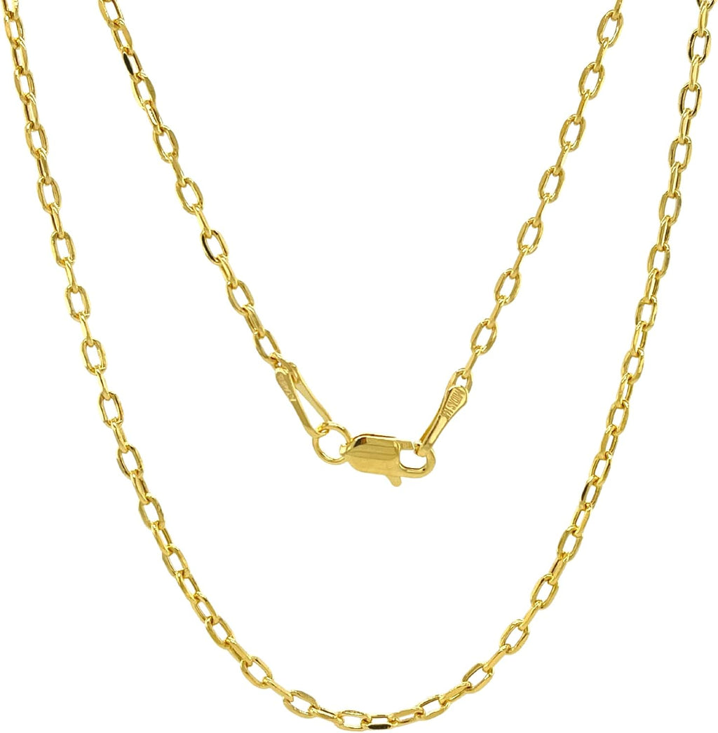 JEWELHEART 14K Real Gold Link Chain Necklace - 2mm Diamond Cut Cable Chain - Dainty 14K Yellow Gold Necklace For Men Women with Lobster Clasp 14-24'
