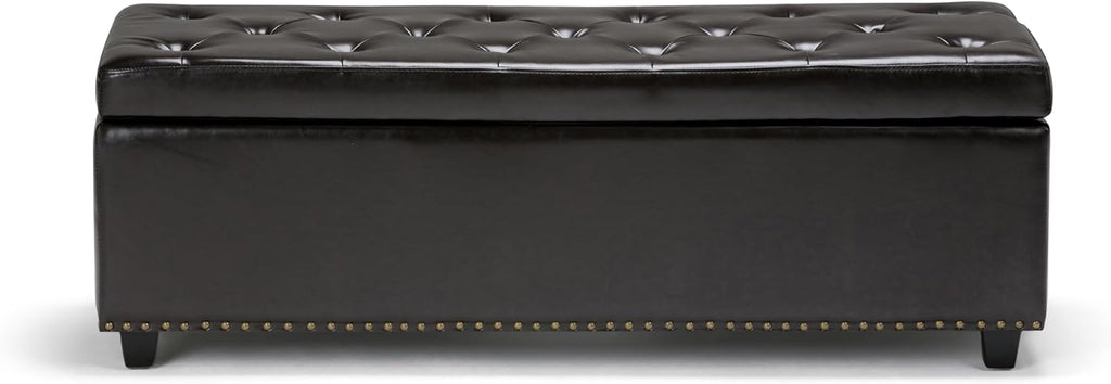 SIMPLIHOME Hamilton Storage Ottoman - 48 inch Wide Upholstered Vegan Leather Rectangle Storage Ottoman Bench in Coffee Brown, Traditional Tufted Ottoman for Living Room or Entryway with Lift-Up Lid