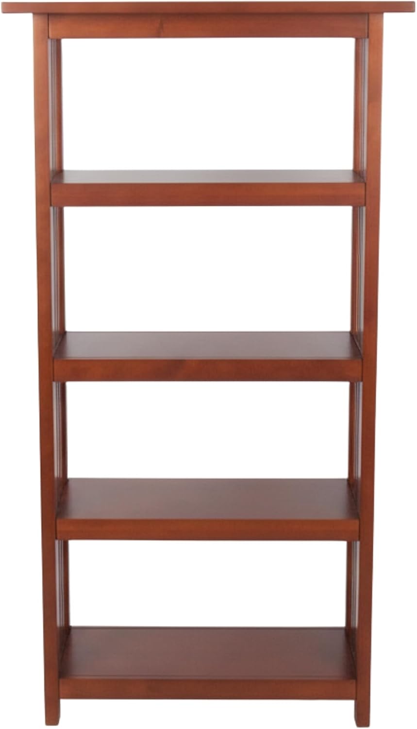 Alaterre Furniture Mission 4-Tier Bookcases with Adjustable Shelves – Mid-century Modern 48-Inch Wood Bookshelf for Living Room, Bedroom or Home Office (Cherry)