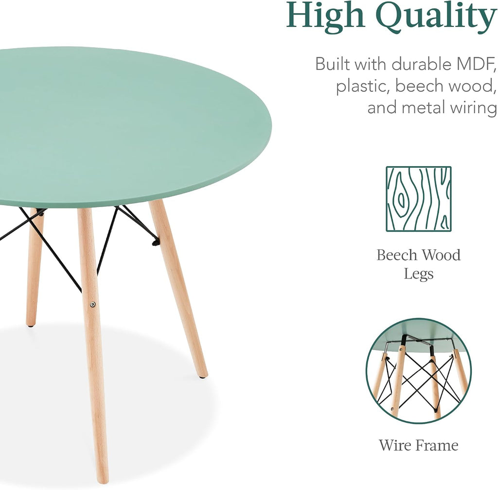 Best Choice Products 5-Piece Dining Set, Compact Mid-Century Modern Table & Chair Set for Home, Apartment w/ 4 Chairs, Plastic Seats, Wooden Legs, Metal Frame - Light Green/Oak