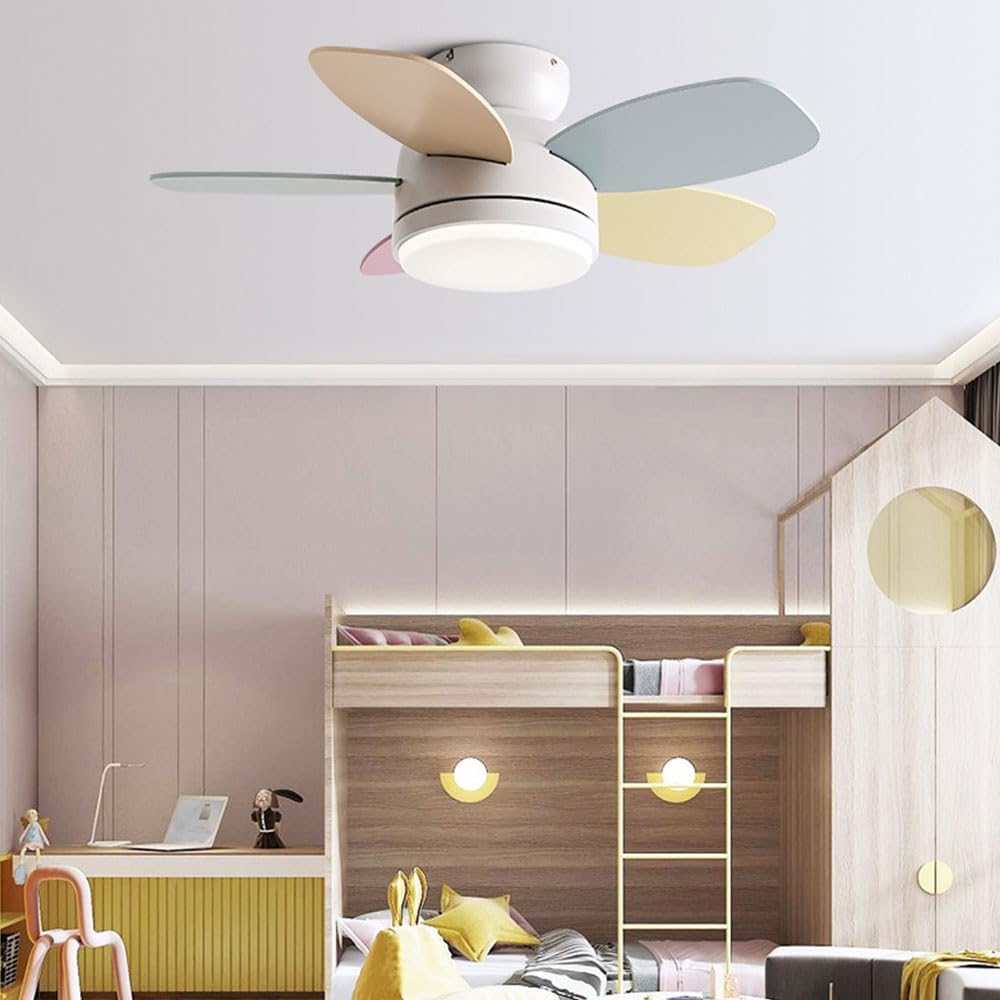 Flush Mount Ceiling Fan with Light 6 Speed Quiet Colorful Ceiling Fans Remote LED Ceiling Lights Fan Lighting Timing Reversible Fan Light for Bedroom Kids Room Lounge