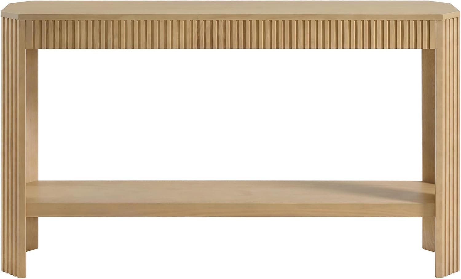 Alaterre Furniture Fluted Solid Wood Console Table - 56 Inch Modern Entryway Table with Storage Shelf - Easy Assembly Living Room Furniture for Behind the Couch, Entryway, or Hallway (Light Oak)