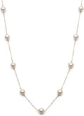 Belacqua Cultured Freshwater Pearl Station Necklace in 10K White or Yellow Gold,Size 6MM-7MM, 18 Inches Dainty Cable Chain, Real Jewelry for Women, Gift Box Included