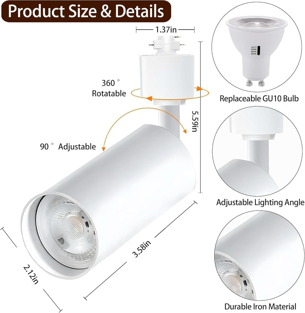 Plug in 3CCT White Track Lighting Complete Kit with 4*3.28FT H Track Light Rails and 120V 12x10W GU10 Track Lighting Heads Brightness Dimmable Ceiling Spotlight Fixture for Accent Lighting