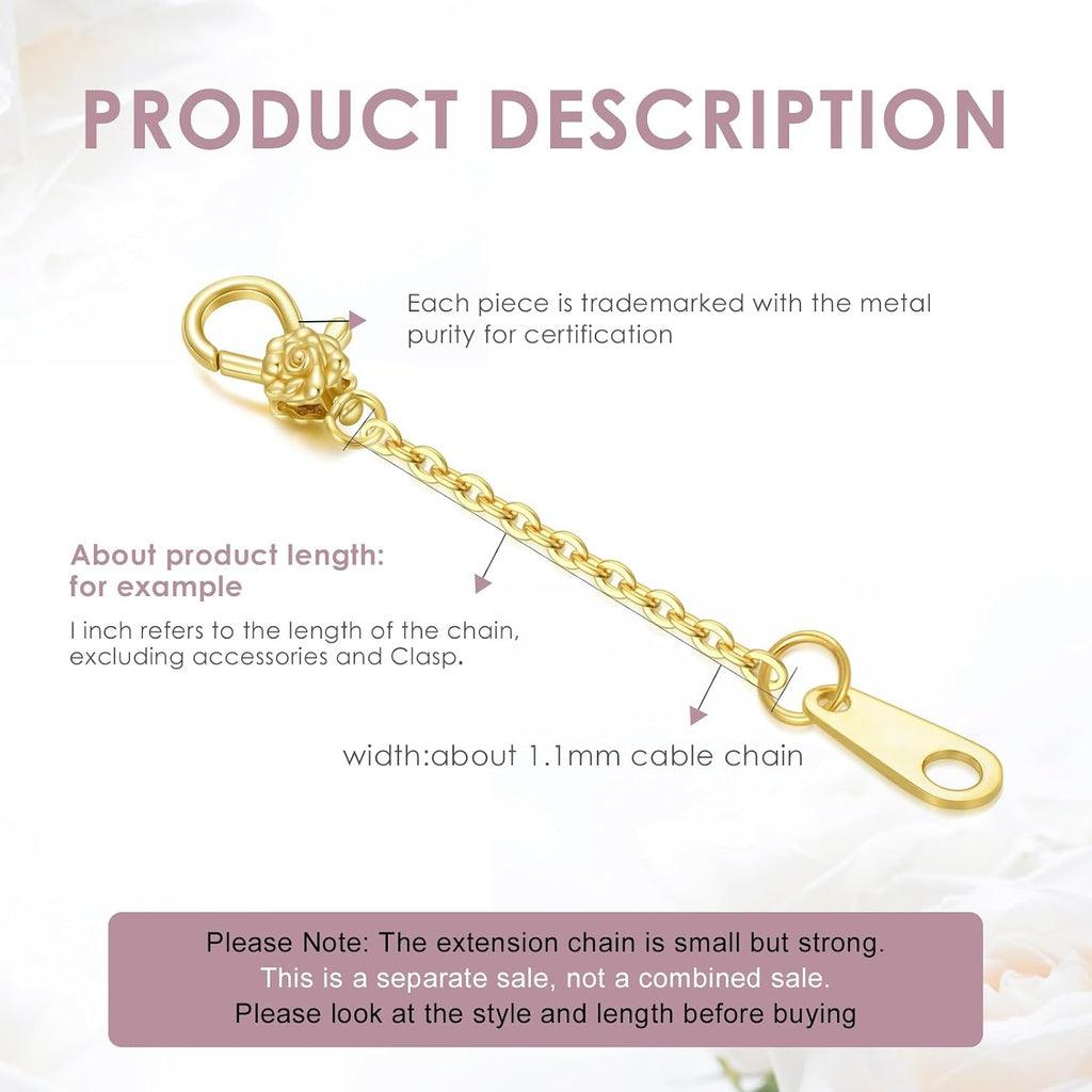 14K Gold 1'/2'/3' Necklace Bracelet Extender Chain with Different Clasp, Necklace Extender Gold 14K, Durable Removable Gold Chain Extender, Bracelet Extender 14K Gold, Gold Extension Chain for Necklace Anklet