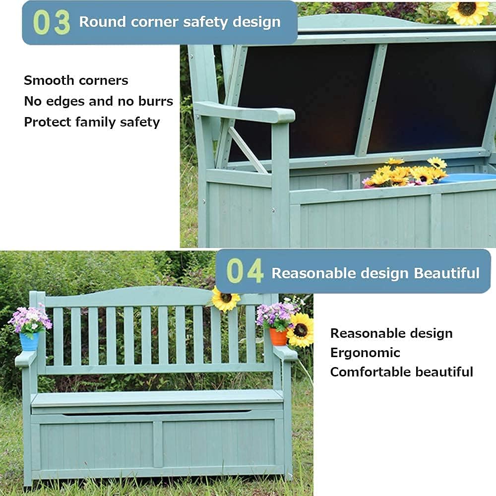 Terrace Park Benches Outdoor Storage Bench, Weatherproof Solid Wood Bench, Double Courtyard Bench with Backrest and Armrests, for Storing Gardening Tools/Outdoor Supplies