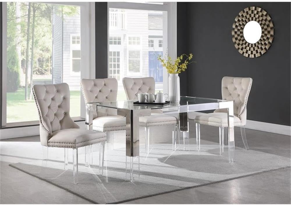 Meridian Furniture Casper Collection Modern | Contemporary Stainless Steel & Acrylic Glass Top Dining Table, 60' W x 36' D x 29.5' H, Chrome