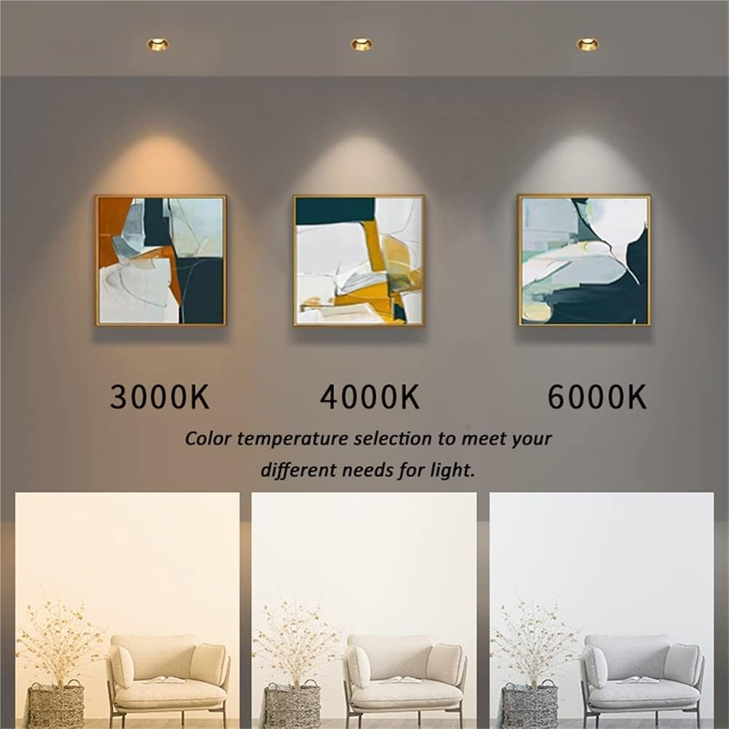 Brass Adjustable Canless Downlights COB Recessed Spotlights 3 Inch Eyeball Ceiling Spotlight Indoor Puck Lighting 7W, 9W, 12W