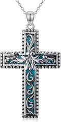 Natural Turquoise Cross Pendant Necklace for Women 925 Sterling Silver 1.2mm Cable Chain and Pendant with Genuine Turquoise Jewelry Gifts for Her 147022