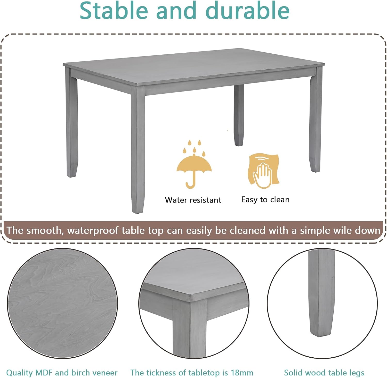 5-Piece Dining Table Set for 4, Kitchen Dining Table with 4 Soft Cushioned Solid Wood Chairs, Ideal for Home or Restaurant Use.(Gray_Medium)