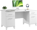 Bush Home 60-Inch Office Desk with Drawers, Computer Desk with File and Box Drawers, Home Office Workstation with Storage Cabinet, Writing Desk Furniture, Somerset Collection, White