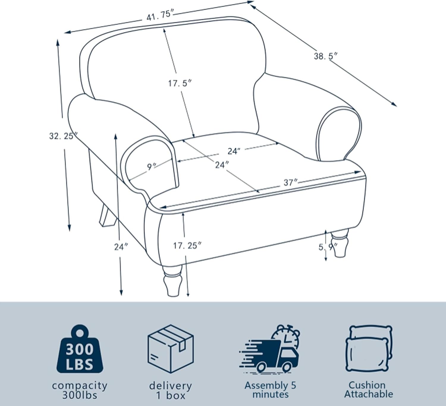 Mofolit 41.75' Oversized Modern Accent Chair w/Chenille Fabric,Wide& Round Arm, Single Sofa Chair for Bedroom,Living Room,Apartment,Study Room (1, Dark Gray)