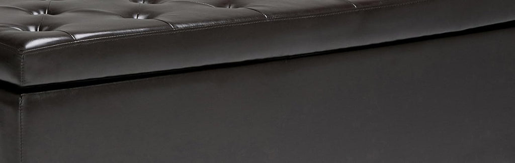 SIMPLIHOME Hamilton Storage Ottoman - 48 inch Wide Upholstered Vegan Leather Rectangle Storage Ottoman Bench in Coffee Brown, Traditional Tufted Ottoman for Living Room or Entryway with Lift-Up Lid