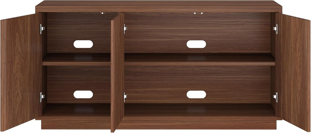 Henn&Hart Fluted TV Stand for TVs up to 55'' with 3 Swing Out Ribbed Doors and Adjustable Shelves for Living Room, Family Room, or Office, Medium Walnut