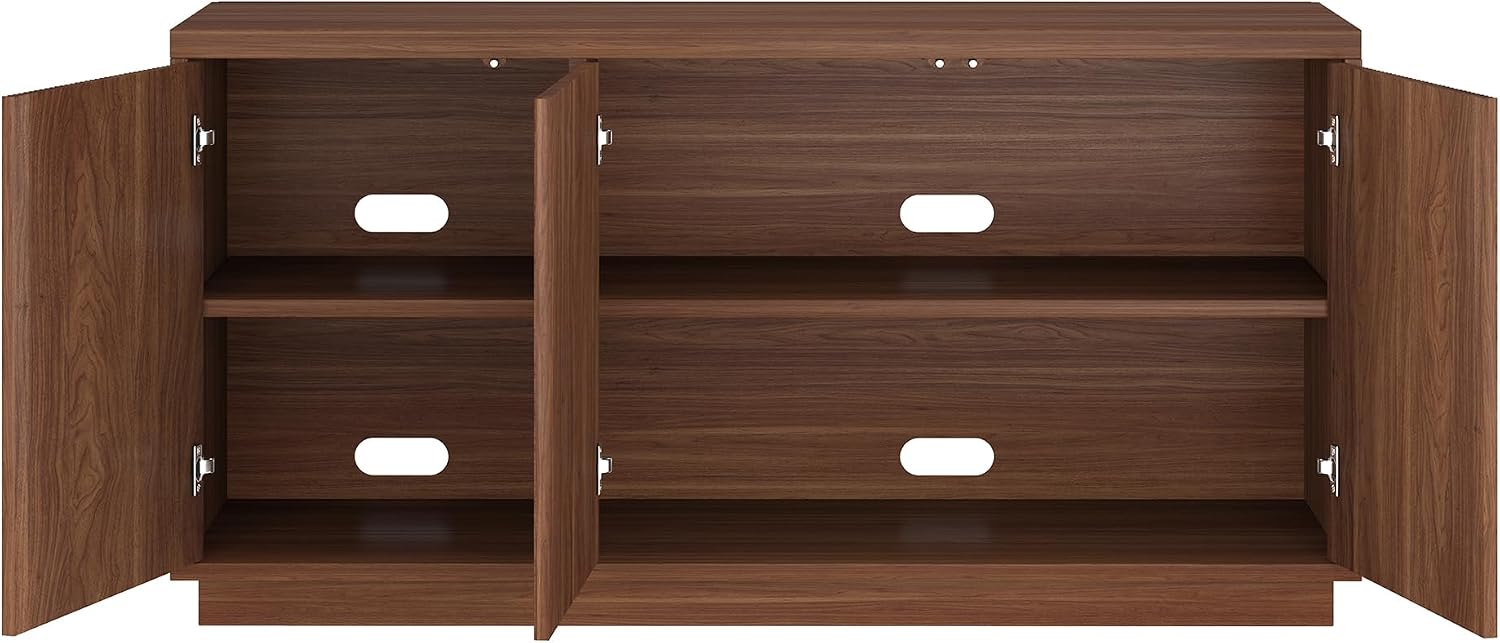 Henn&Hart Fluted TV Stand for TVs up to 55'' with 3 Swing Out Ribbed Doors and Adjustable Shelves for Living Room, Family Room, or Office, Medium Walnut