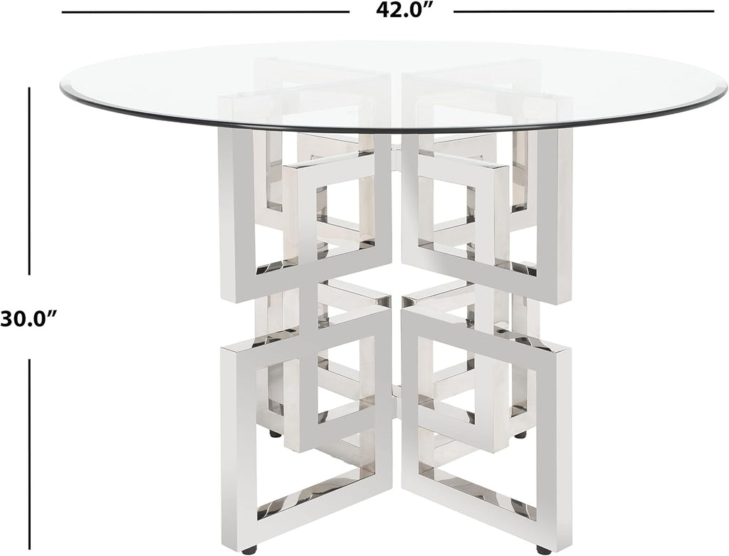 Safavieh Couture Home Harlan Chrome Stainless Steel and Glass Top Round Dining Table