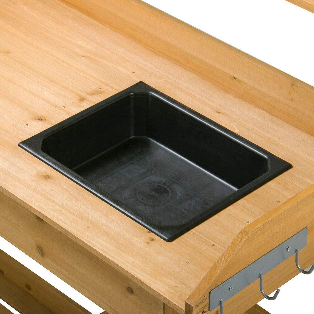 48' Wooden Outdoor Indoor Planting Gardening Garden Potting Bench Workbench Workstation Table Removable Sink Drawer 2 Tiers Storage Shelves Rack Open Shelf 3 Side Hooks Gardening Supplies Tools Storag