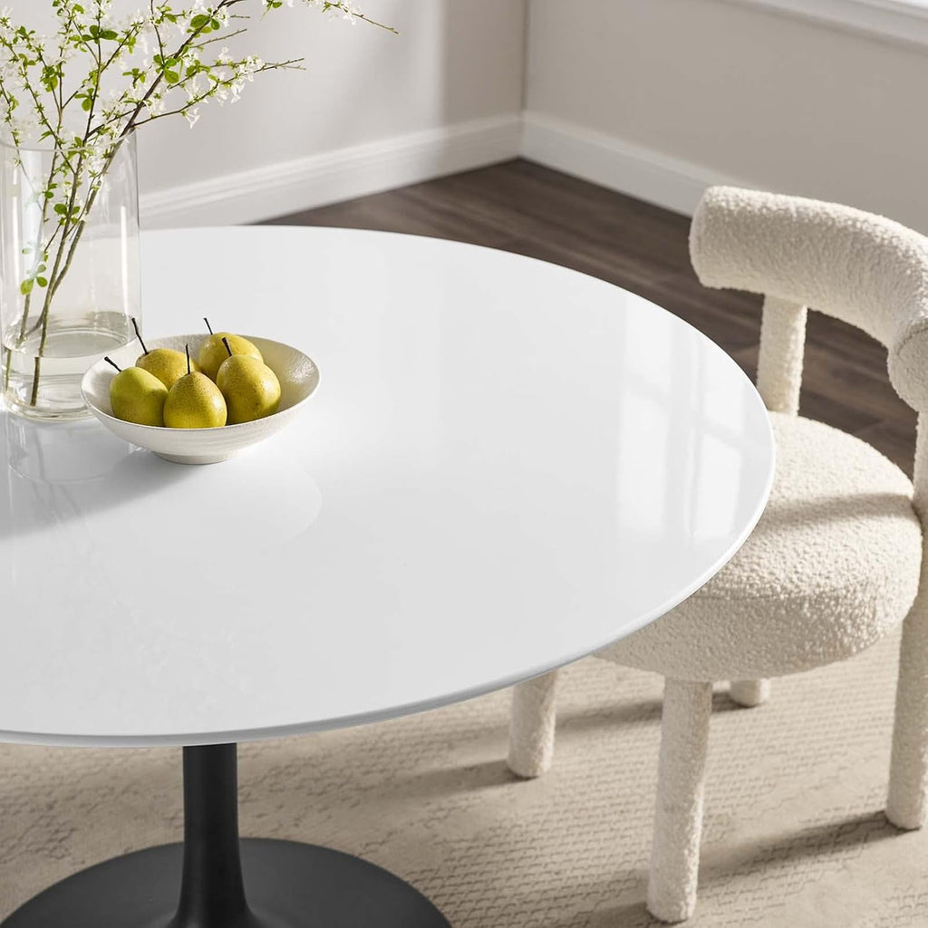 Modway Lippa 47' Round Wood Dining Table, White Top, Black Base
