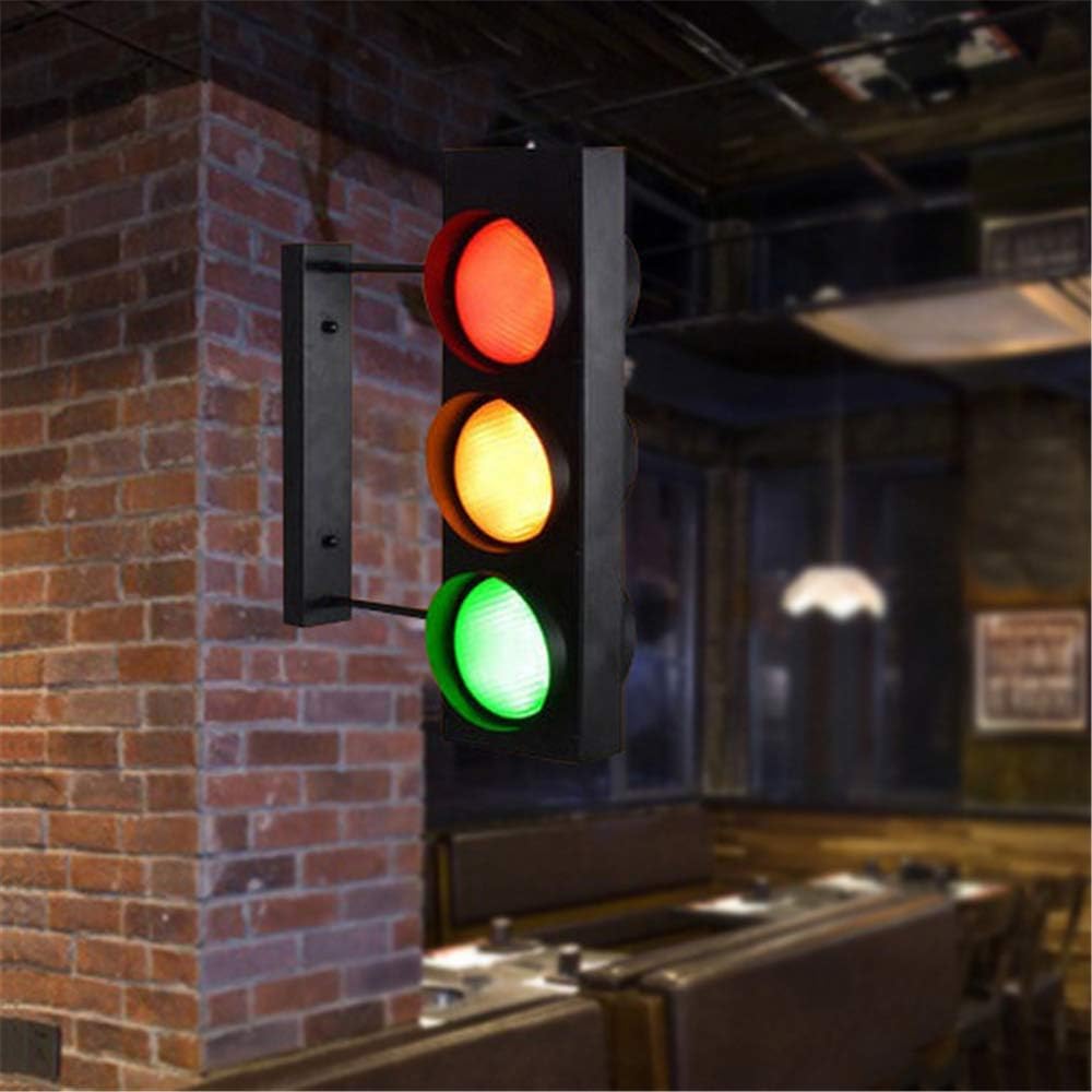 Outdoor Lamp Post Lights, LED Traffic Signal Wall Lamp with Switch, Tricolor Red Green Yellow Spotlights for Indoor/Outdoor Use, Warning Sconce for Bars and Street Signs (B)