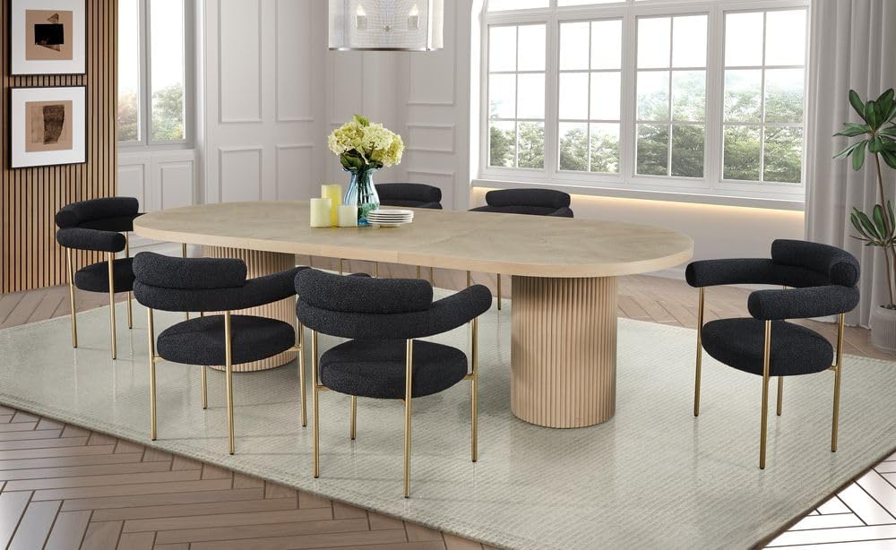 Dobby 90'-123' Extendable Oval Wooden Dining Table, Light Oak | Mid Century Modern, Double Pedestal Base, For 6 People, Large