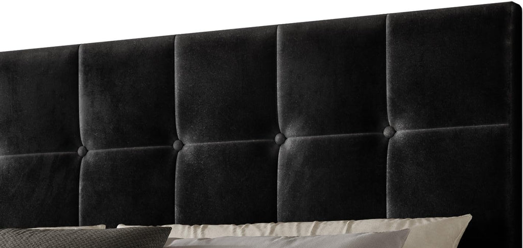 HOME DESIGN Marion Queen Tufted Upholstered Platform Bed with Grid-Tufted Tall Headboard & Wooden Slat Support, Modern Bedroom Furniture, Black