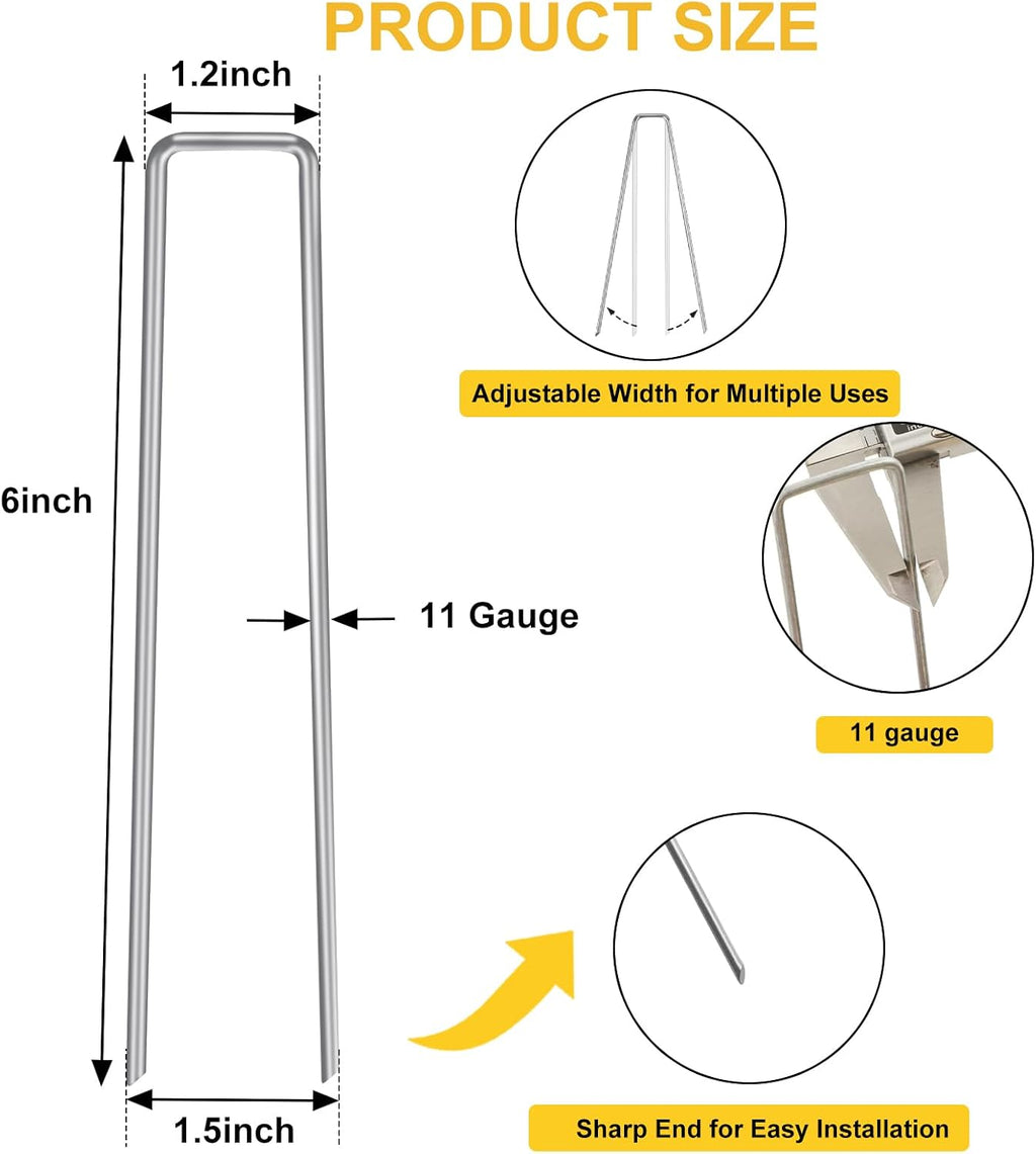 4000 Pack 6 Inch Landscape Staples Bulk, Galvanized Garden Stakes 11 Gauge U-Shaped Pins Tent Stakes Yard Ground Staples for Landscaping Fabric, Lawn, Turf, Fence, Plant Cover, Irrigation