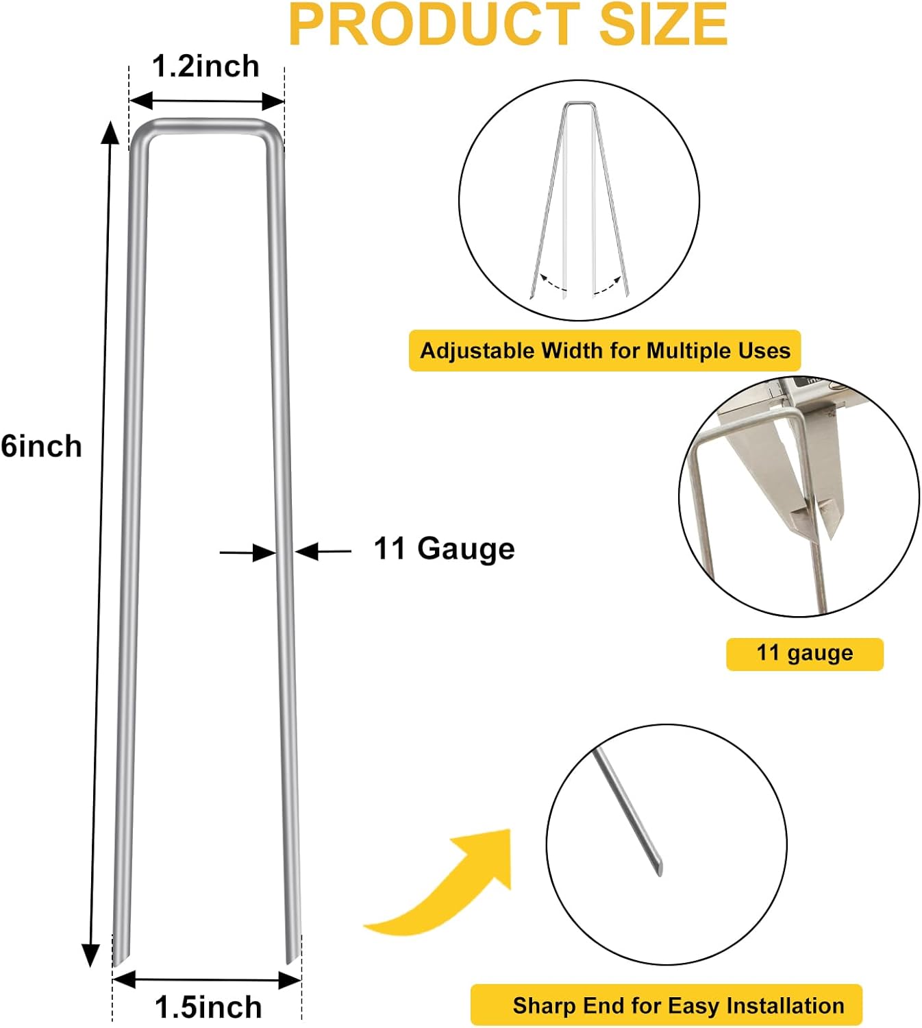 2000 Pack 6 Inch Landscape Staples Bulk, Galvanized Garden Stakes 11 Gauge U-Shaped Pins Tent Stakes Yard Ground Staples for Landscaping Fabric, Lawn, Turf, Fence, Plant Cover, Irrigation